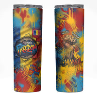 Romania Freedom Skinny Tumbler Flag Day June 26 - Raised Fist - Graffiti Style