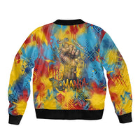 Romania Freedom Sleeve Zip Bomber Jacket Flag Day June 26 - Raised Fist - Graffiti Style