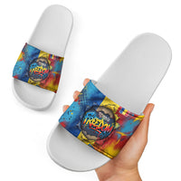Romania Freedom Slide Sandals Flag Day June 26 - Raised Fist - Graffiti Style