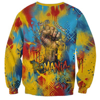 Romania Freedom Sweatshirt Flag Day June 26 - Raised Fist - Graffiti Style