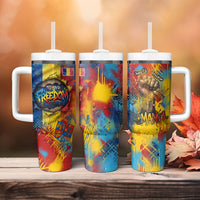 Romania Freedom Tumbler With Handle Flag Day June 26 - Raised Fist - Graffiti Style