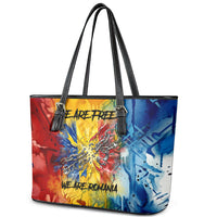 Romania We Are Free Eagle Leather Tote Bag Romanian Flag Broken Chains - Watercolor Style