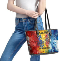 Romania We Are Free Eagle Leather Tote Bag Romanian Flag Broken Chains - Watercolor Style