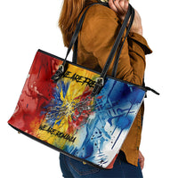 Romania We Are Free Eagle Leather Tote Bag Romanian Flag Broken Chains - Watercolor Style