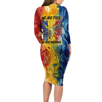 Romania We Are Free Eagle Long Sleeve Bodycon Dress Romanian Flag Broken Chains - Watercolor Style