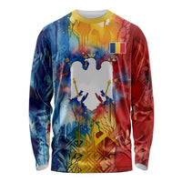 Romania We Are Free Eagle Long Sleeve Shirt Romanian Flag Broken Chains - Watercolor Style
