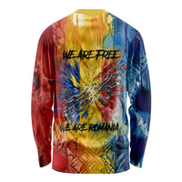 Romania We Are Free Eagle Long Sleeve Shirt Romanian Flag Broken Chains - Watercolor Style