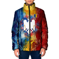Romania We Are Free Eagle Padded Jacket Romanian Flag Broken Chains - Watercolor Style