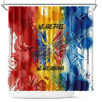 Romania We Are Free Eagle Shower Curtain Romanian Flag Broken Chains - Watercolor Style