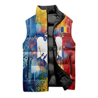 Romania We Are Free Eagle Sleeveless Puffer Jacket Romanian Flag Broken Chains - Watercolor Style