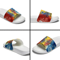 Romania We Are Free Eagle Slide Sandals Romanian Flag Broken Chains - Watercolor Style
