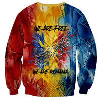 Romania We Are Free Eagle Sweatshirt Romanian Flag Broken Chains - Watercolor Style