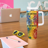 Romania We Are Free Eagle Tumbler With Handle Romanian Flag Broken Chains - Watercolor Style