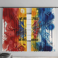 Romania We Are Free Eagle Window Curtain Romanian Flag Broken Chains - Watercolor Style