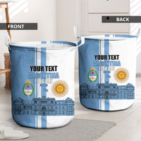 Personalized Argentina Flag Day Laundry Basket Sun Of May Patriotic Blue Gradient Sketch