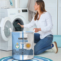 Personalized Argentina Flag Day Laundry Basket Sun Of May Patriotic Blue Gradient Sketch