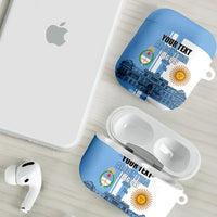 Personalized Argentina Flag Day AirPods Case Sun Of May Patriotic Blue Gradient Sketch