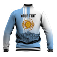 Personalized Argentina Flag Day Baseball Jacket Sun Of May Patriotic Blue Gradient Sketch