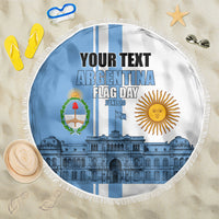 Personalized Argentina Flag Day Beach Blanket Sun Of May Patriotic Blue Gradient Sketch