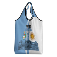 Personalized Argentina Flag Day Grocery Bag Sun Of May Patriotic Blue Gradient Sketch