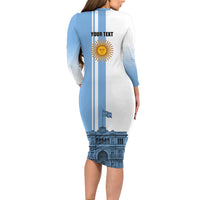 Personalized Argentina Flag Day Long Sleeve Bodycon Dress Sun Of May Patriotic Blue Gradient Sketch