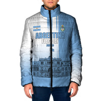 Personalized Argentina Flag Day Padded Jacket Sun Of May Patriotic Blue Gradient Sketch