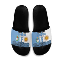 Personalized Argentina Flag Day Slide Sandals Sun Of May Patriotic Blue Gradient Sketch