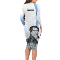 Custom Argentina Manuel Belgrano Long Sleeve Bodycon Dress Flag Day - Patriotic Sun of May