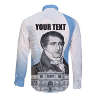 Custom Argentina Manuel Belgrano Long Sleeve Button Shirt Flag Day - Patriotic Sun of May