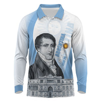 Custom Argentina Manuel Belgrano Long Sleeve Polo Shirt Flag Day - Patriotic Sun of May