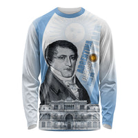 Custom Argentina Manuel Belgrano Long Sleeve Shirt Flag Day - Patriotic Sun of May