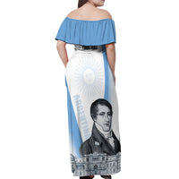 Custom Argentina Manuel Belgrano Off Shoulder Maxi Dress Flag Day - Patriotic Sun of May