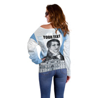 Custom Argentina Manuel Belgrano Off Shoulder Sweater Flag Day - Patriotic Sun of May