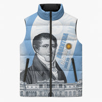 Custom Argentina Manuel Belgrano Sleeveless Puffer Jacket Flag Day - Patriotic Sun of May