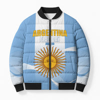 Personalized Argentina Flag Day Bomber Puffer Jacket Sun Of May Sol De Mayo - National Emblem Patriotism