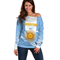 Personalized Argentina Flag Day Off Shoulder Sweater Sun Of May Sol De Mayo - National Emblem Patriotism