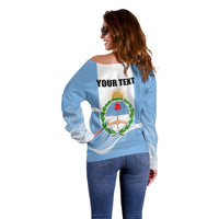 Personalized Argentina Flag Day Off Shoulder Sweater Sun Of May Sol De Mayo - National Emblem Patriotism