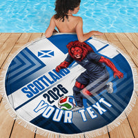 Personalized Scotland Football 2026 Beach Blanket Scottish Soccer Red Lion Mascot Saltire Cross