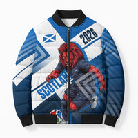 Personalized Scotland Football 2026 Bomber Puffer Jacket Scottish Soccer Red Lion Mascot Saltire Cross