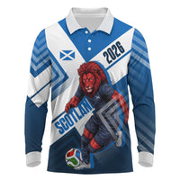 Personalized Scotland Football 2026 Long Sleeve Polo Shirt Scottish Soccer Red Lion Mascot Saltire Cross