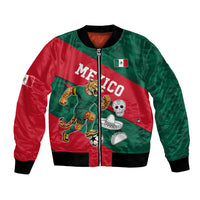 Personalized Mexico Football Jaguar Mascot Bomber Jacket Sugar Skull Sombrero Aztec