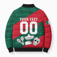 Personalized Mexico Football Jaguar Mascot Bomber Puffer Jacket Sugar Skull Sombrero Aztec
