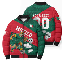 Personalized Mexico Football Jaguar Mascot Bomber Puffer Jacket Sugar Skull Sombrero Aztec