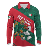 Personalized Mexico Football Jaguar Mascot Long Sleeve Polo Shirt Sugar Skull Sombrero Aztec