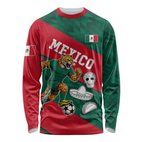 Personalized Mexico Football Jaguar Mascot Long Sleeve Shirt Sugar Skull Sombrero Aztec
