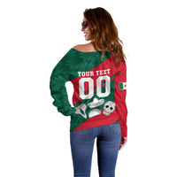 Personalized Mexico Football Jaguar Mascot Off Shoulder Sweater Sugar Skull Sombrero Aztec