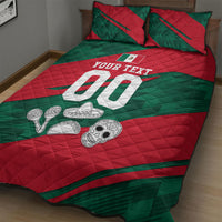 Personalized Mexico Football Jaguar Mascot Quilt Bed Set Sugar Skull Sombrero Aztec