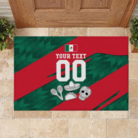 Personalized Mexico Football Jaguar Mascot Rubber Doormat Sugar Skull Sombrero Aztec