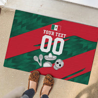 Personalized Mexico Football Jaguar Mascot Rubber Doormat Sugar Skull Sombrero Aztec