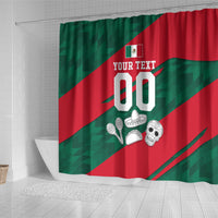 Personalized Mexico Football Jaguar Mascot Shower Curtain Sugar Skull Sombrero Aztec